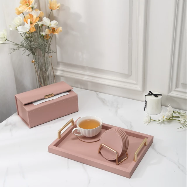 Faux Leather Tray Set