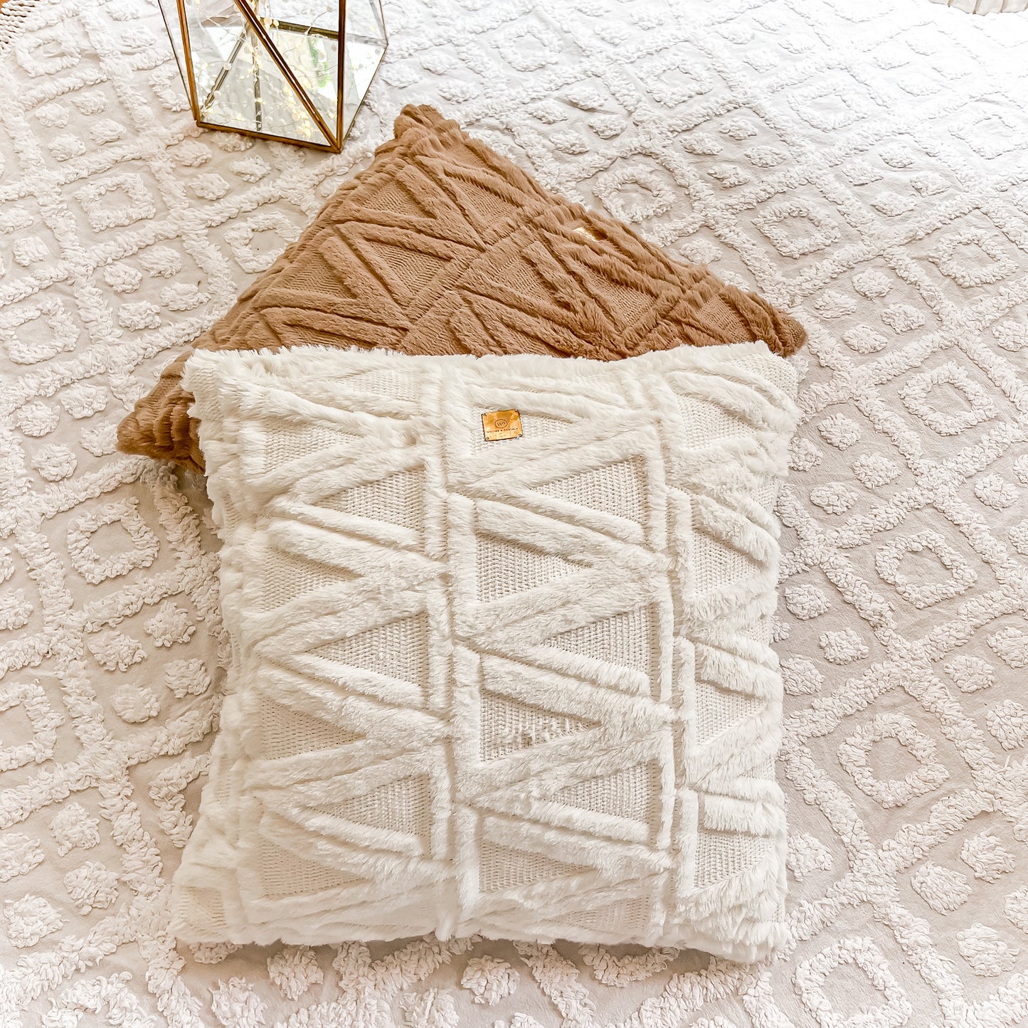 Wool & Fur Cushion Cover - White - 18x18 inch
