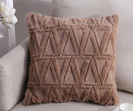 Wool & Fur Cushion Cover - Brown - 18x18 inch