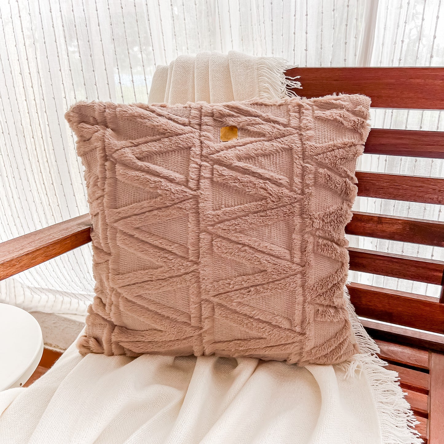 Wool & Fur Cushion Cover - Brown - 18x18 inch