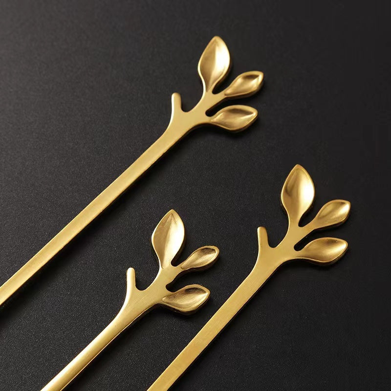 Set of 6 Leaf Dessert Tea & Cofee Spoon | Gold | Small