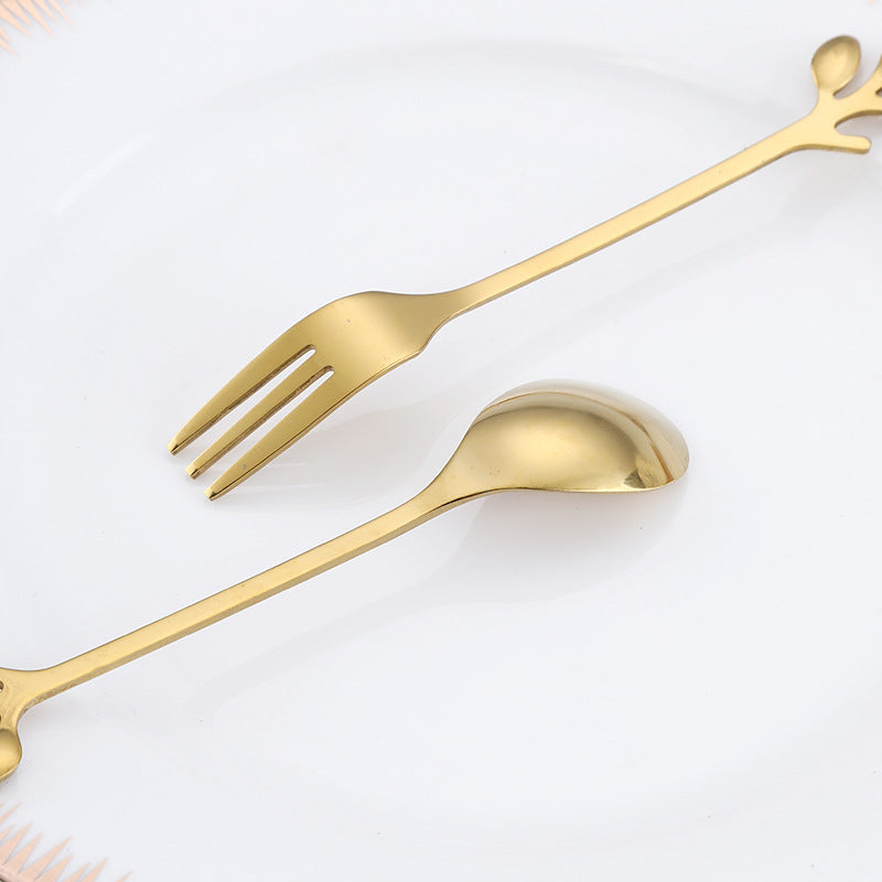 Set of 6 Leaf Dessert Tea & Cofee Spoon | Gold | Small