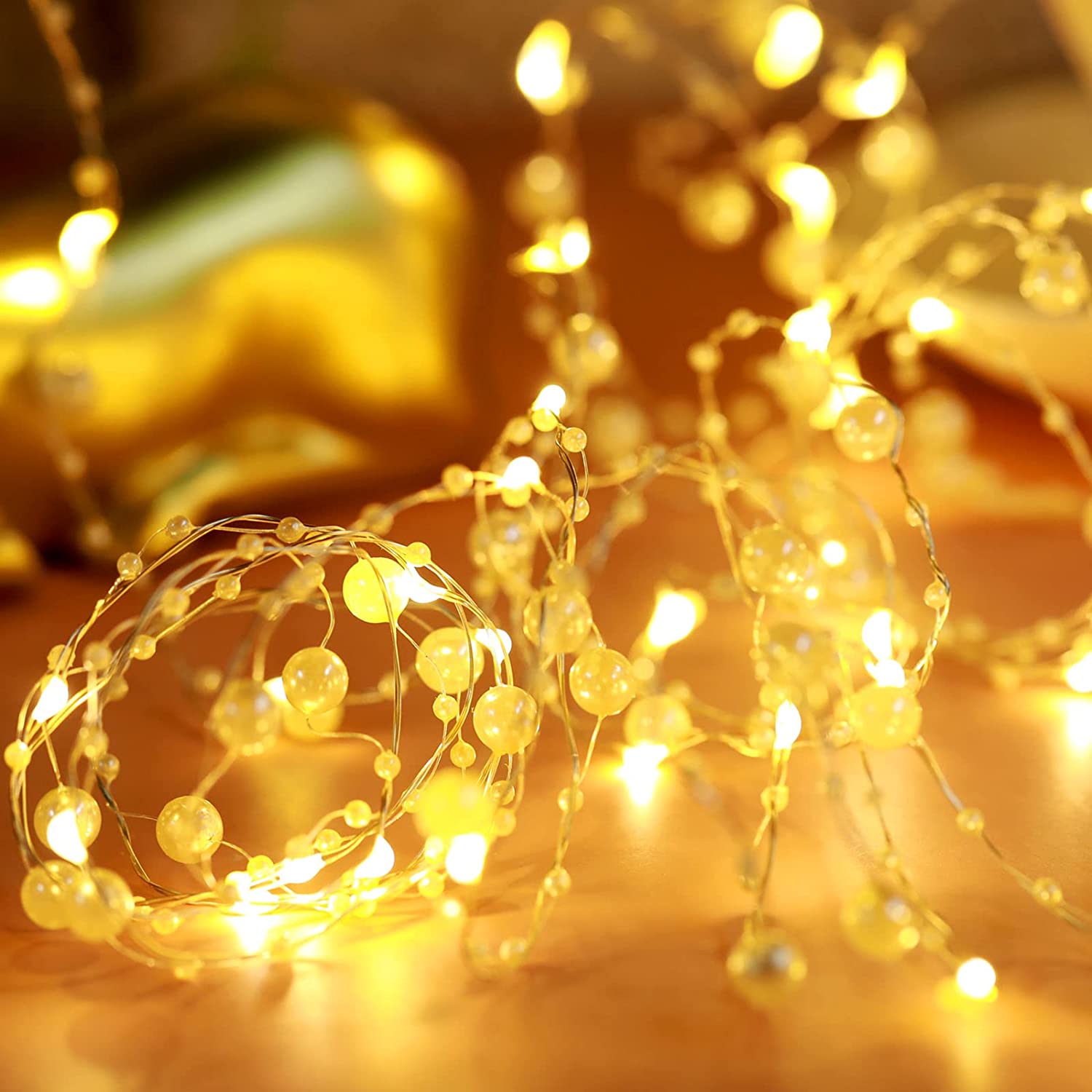 Fairy Lights with Pearls | White | Red - Decor (Photo 4)