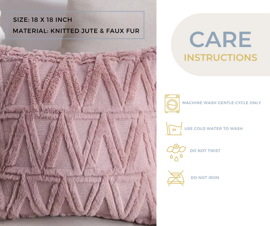Wool & Fur Cushion Cover - Pink - 18x18 inch