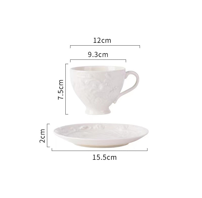 European Embossed Tea Cup and Saucer