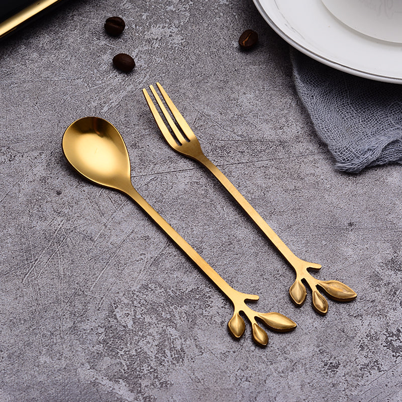 Set of 6 Leaf Dessert Tea & Cofee Spoon | Gold | Small