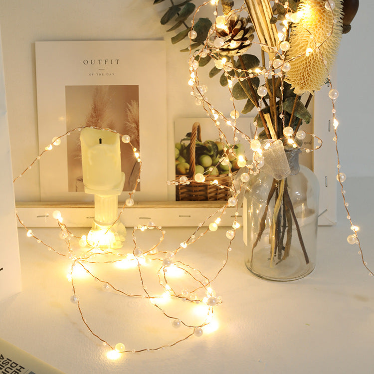 Fairy Lights with Pearls | White | Red - Decor (Photo 7)