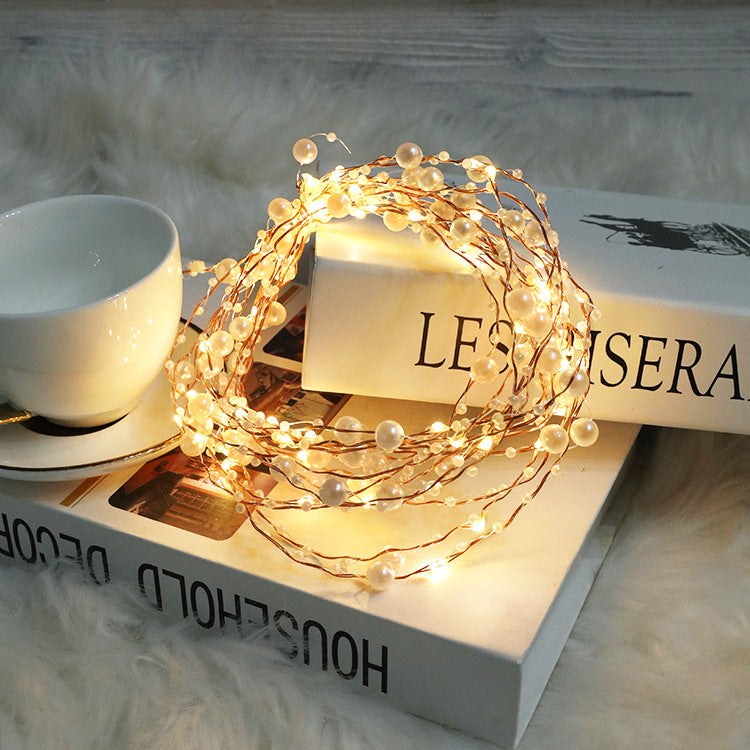 Fairy Lights with Pearls | White | Red - Decor (Photo 3)