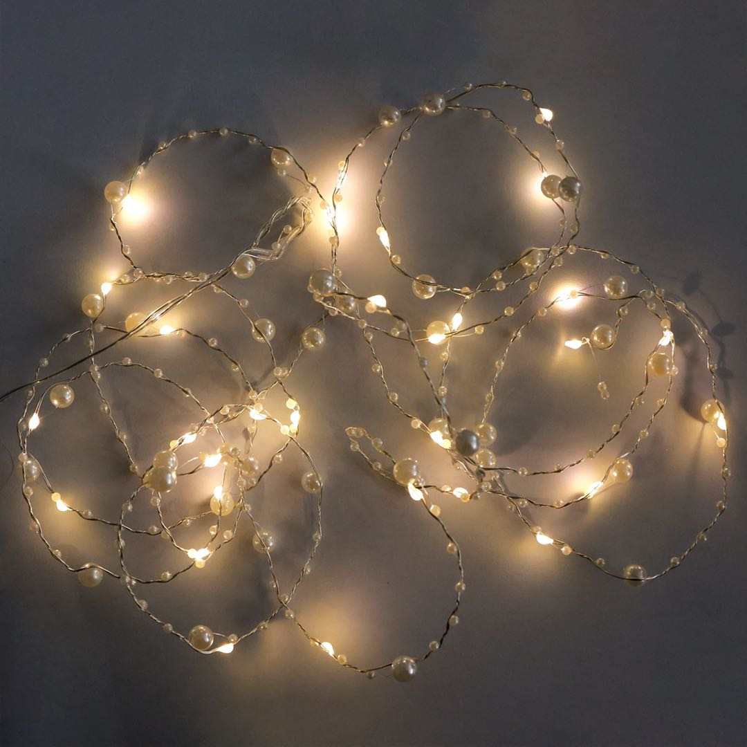 Fairy Lights with Pearls | White | Red - Decor (Photo 6)